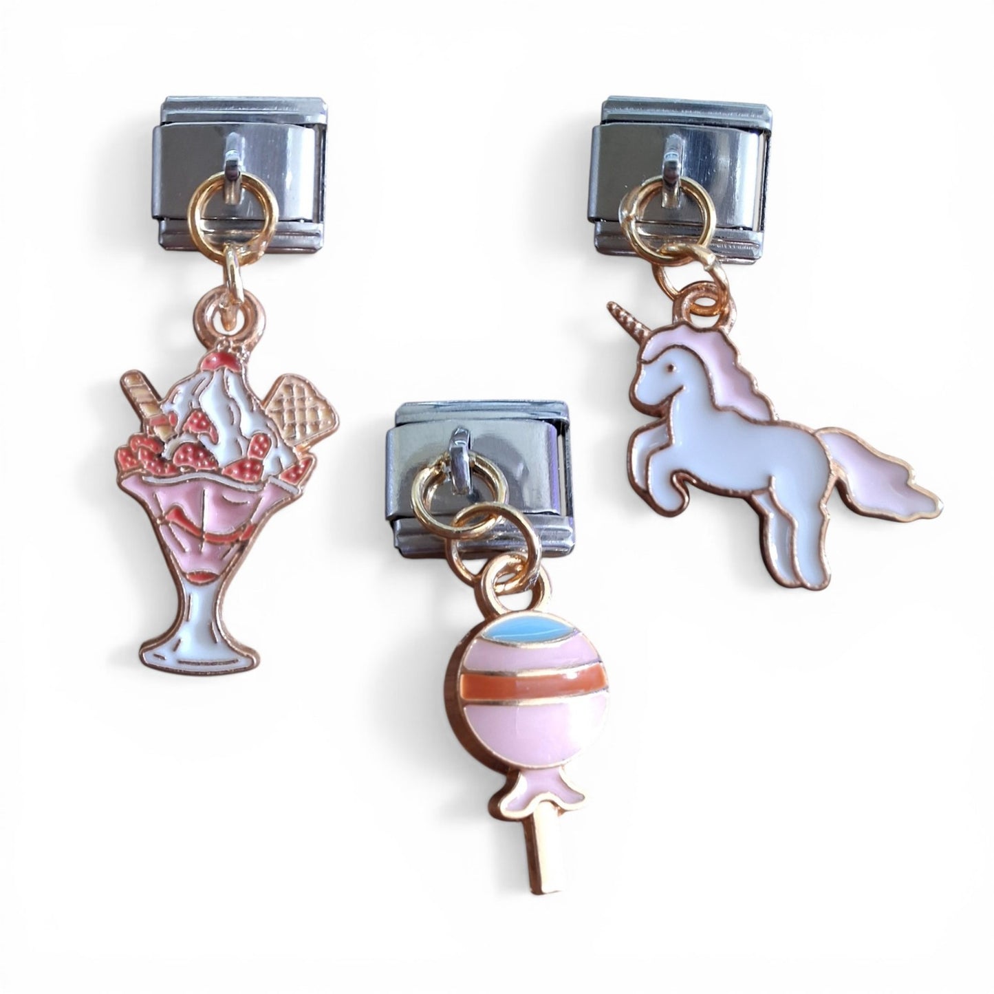Italian Charms Bracelets Dangle Unicorn, Ice Cream Sundae Lollipop