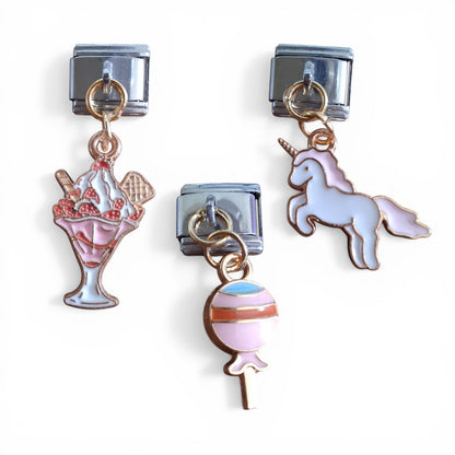 Italian Charms Bracelets Dangle Unicorn, Ice Cream Sundae Lollipop