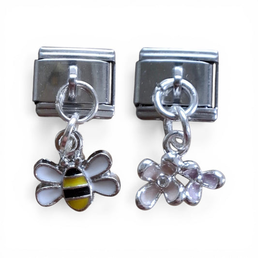 Italian Dangle Charms Bee & Double Flower