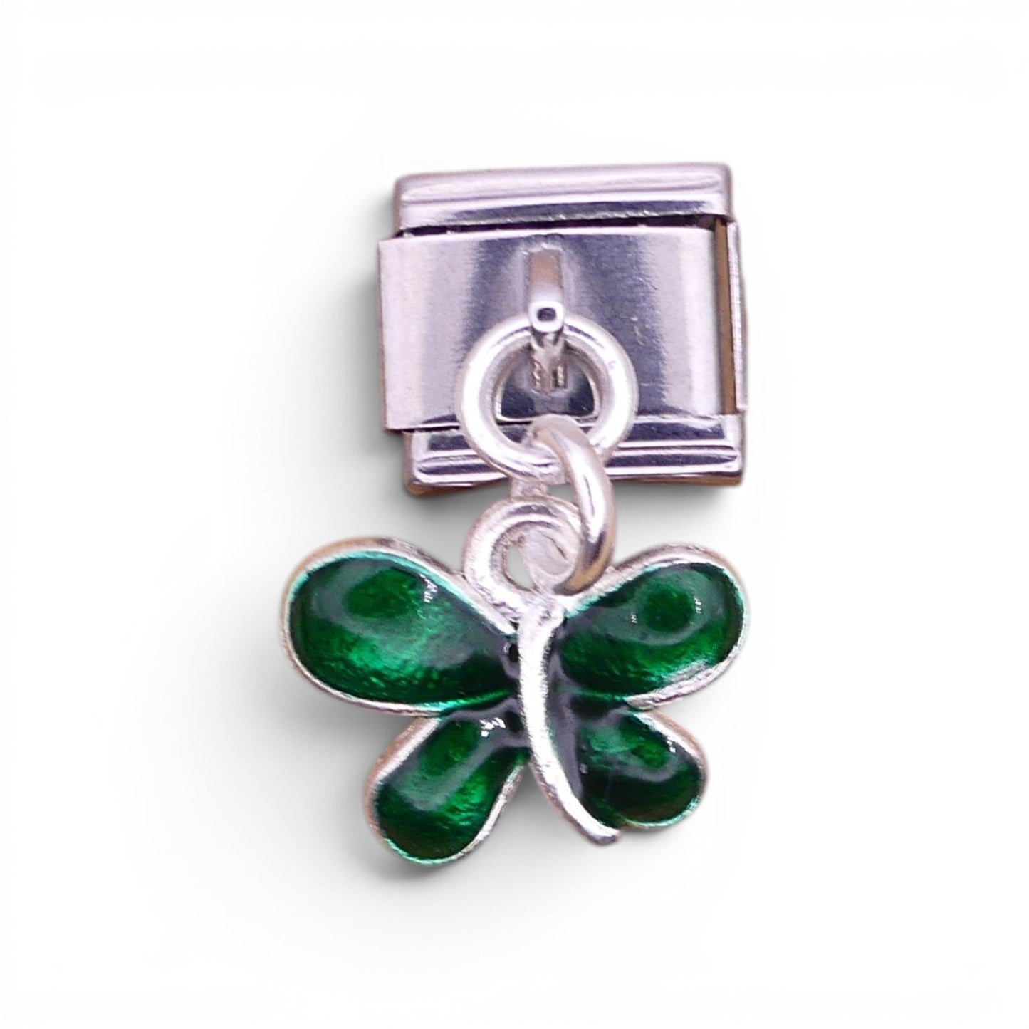 Butterfly Dangle Italian Charm | Pink, Red & Green Enamel | 9mm Stainless Steel