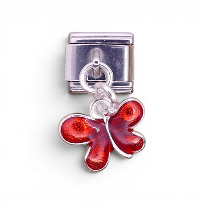 Butterfly Dangle Italian Charm | Pink, Red & Green Enamel | 9mm Stainless Steel