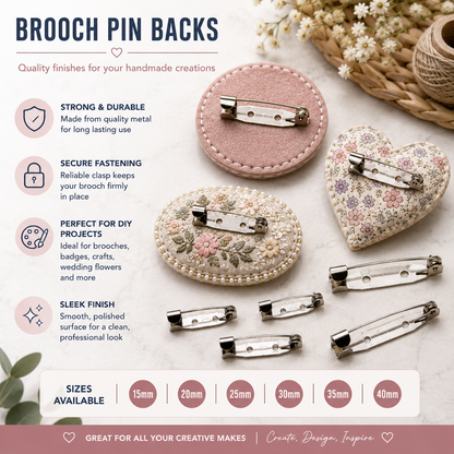 Steel brooch pin backs, bar pins in 15mm to 40mm sizes for DIY