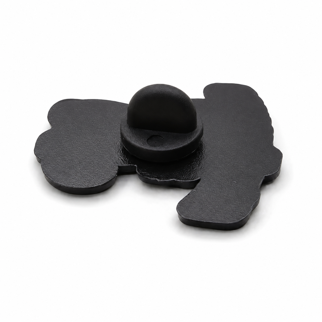 Enamel pin badge backing with black clasp on dark otter-shaped piece