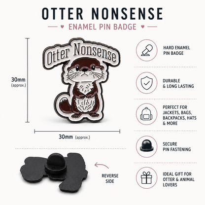 Otter enamel pin badge, approx 30mm, cartoon otter design on hard enamel