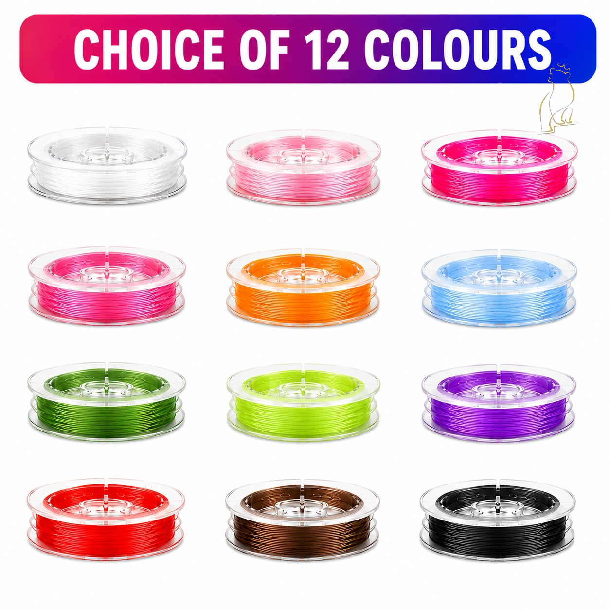 Elastic beading cord spools in 12 colors, stretchy cord for jewelry making