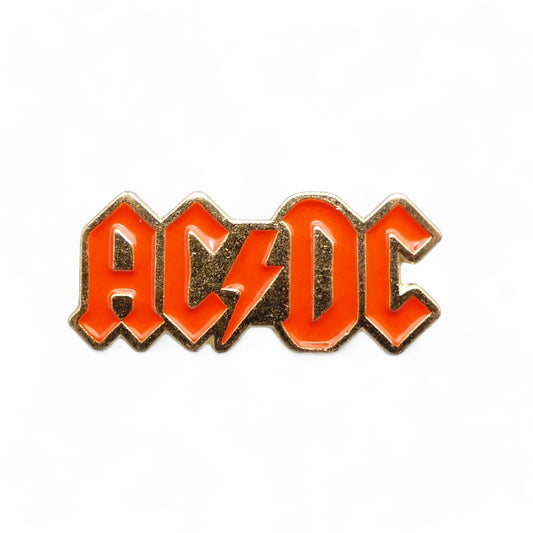 AC/DC logo with a red lightning bolt enamel pin badge 