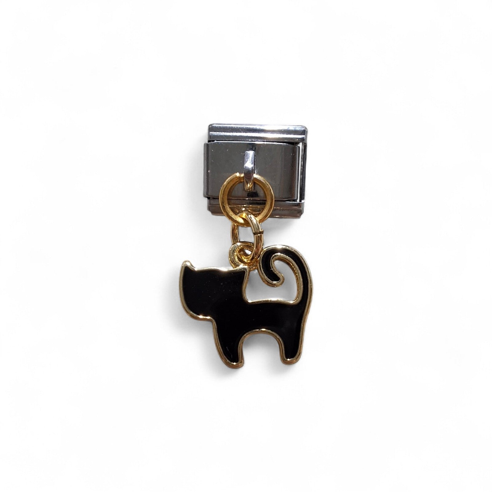 Black cat with gold accents Italian dangle charm