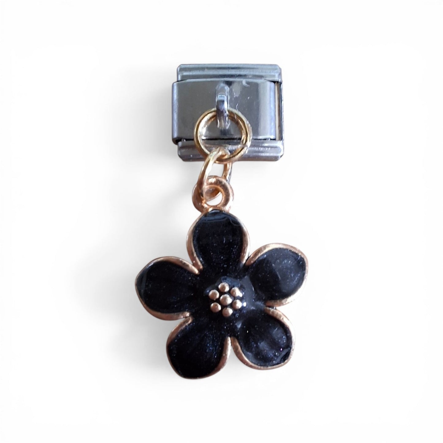 Black flower italian dangle charm