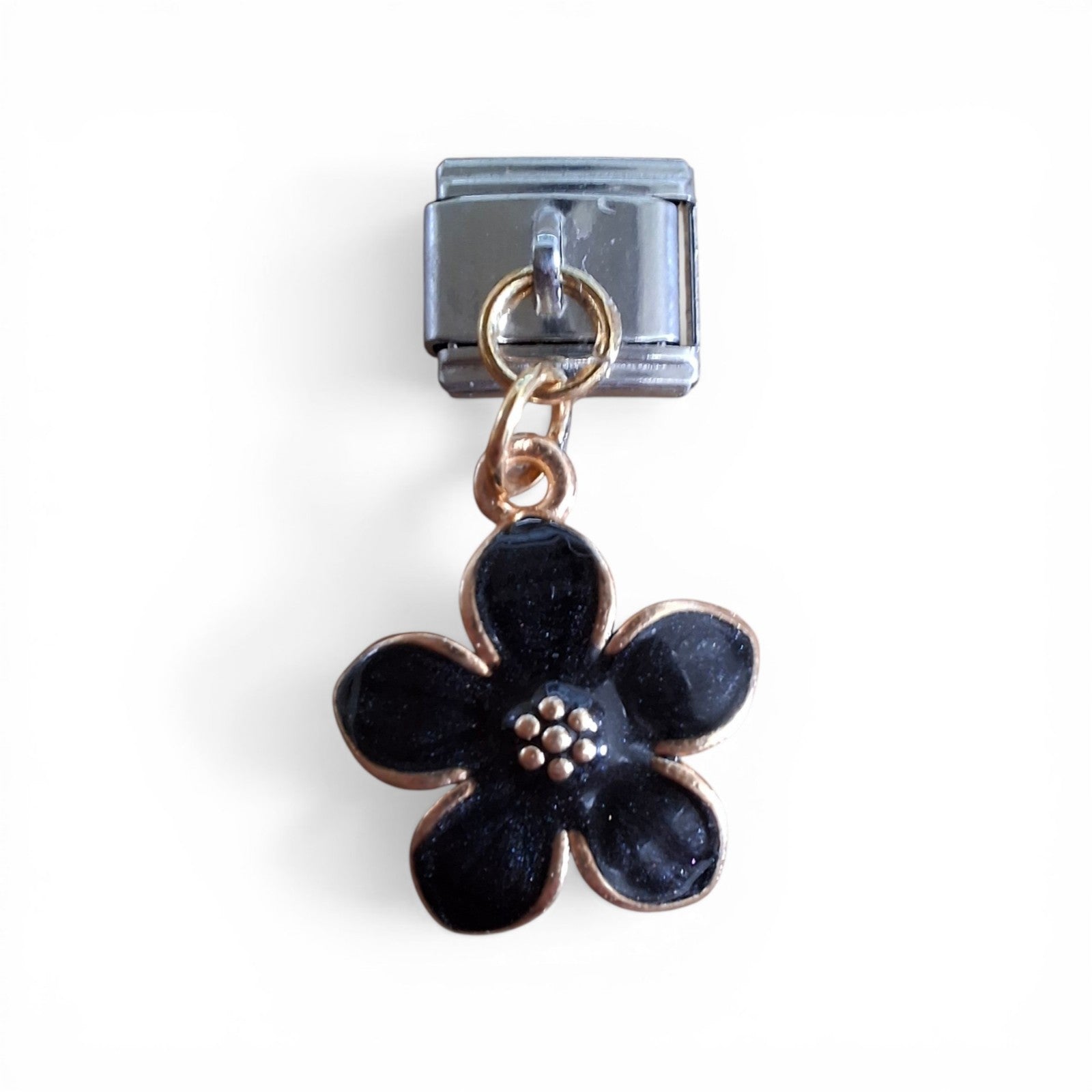Black flower italian dangle charm