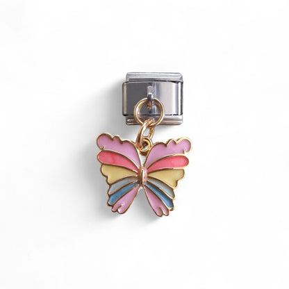 Butterfly Italian charm with pastel rainbow colours 