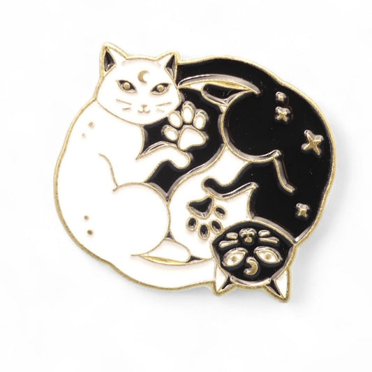 Black and White Cat Ying And Yang Enamel Pin Badge