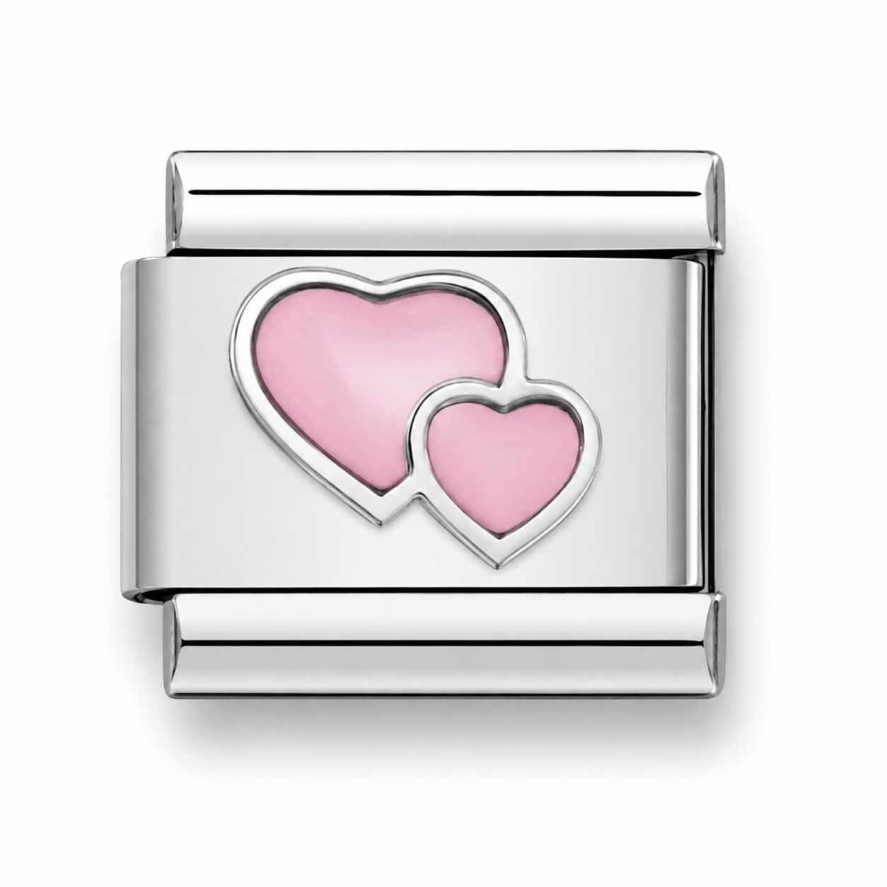 Pink Double Heart Italian Charm | 9mm | Stainless Steel | Fits All Italian Bracelets