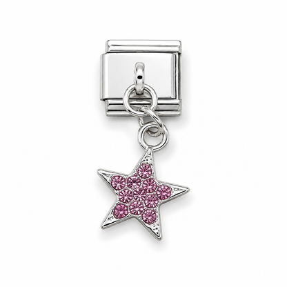 Pink Star Crystal Dangle Italian Charm | 9mm | Fits All Italian Bracelets