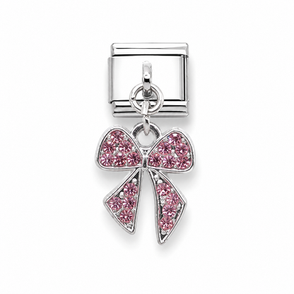 Pink Bow Crystal Dangle Italian Charm | 9mm | Fits All Italian Bracelets