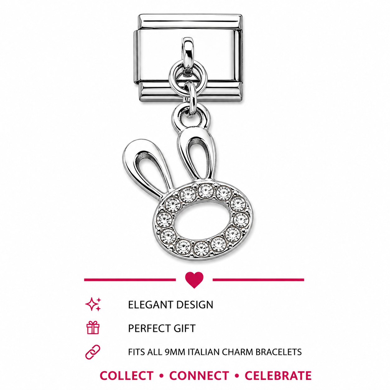 Bunny Crystal Dangle Italian Charm | 9mm | Fits All Italian Bracelets