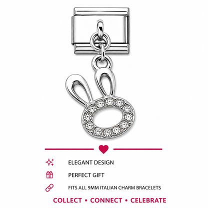 Bunny Crystal Dangle Italian Charm | 9mm | Fits All Italian Bracelets