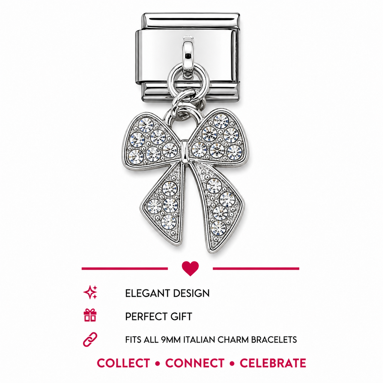 Clear Bow Crystal Dangle Italian Charm | 9mm | Fits All Italian Bracelets