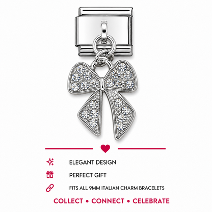 Clear Bow Crystal Dangle Italian Charm | 9mm | Fits All Italian Bracelets