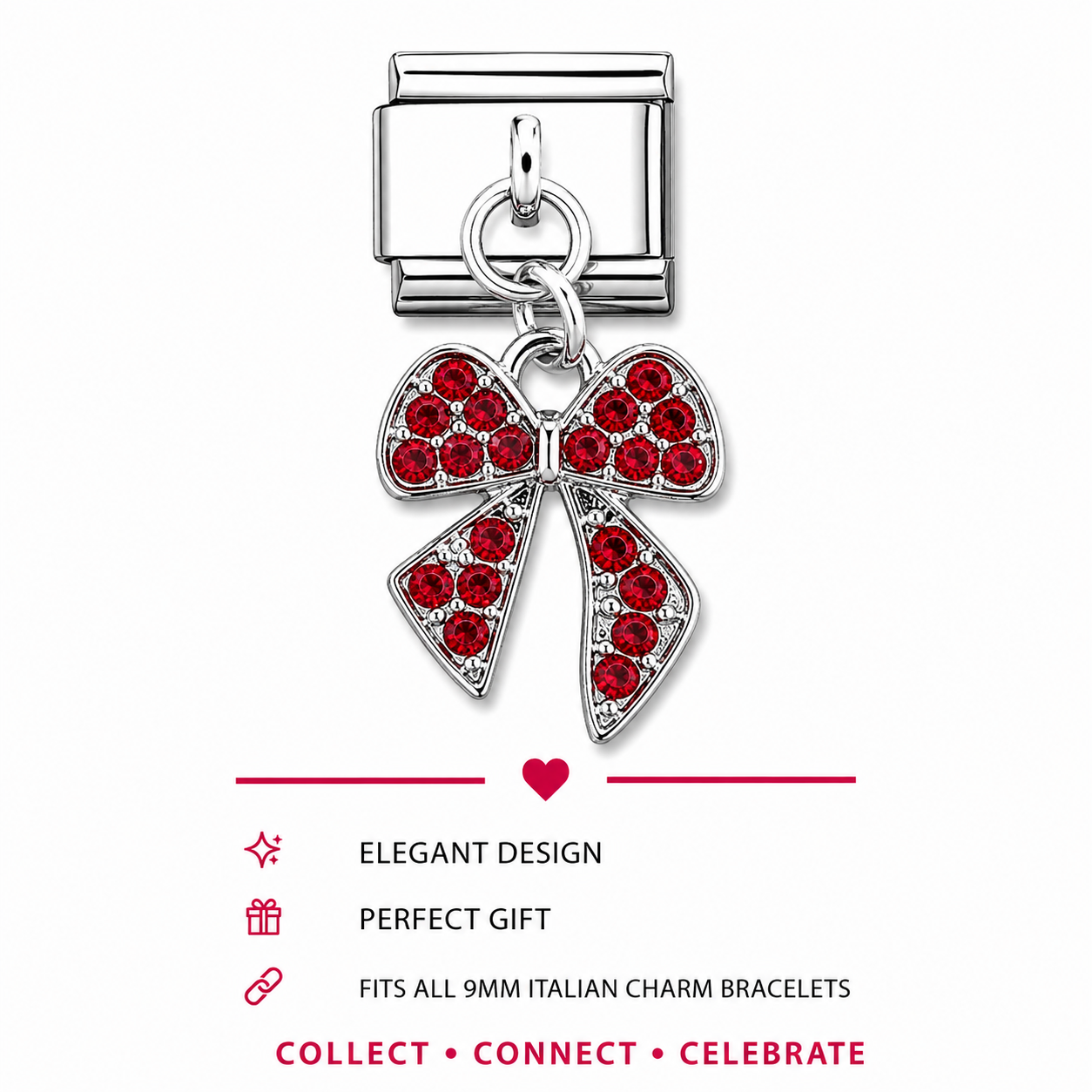 Red Bow Crystal Dangle Italian Charm | 9mm | Fits All Italian Bracelets