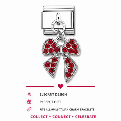 Red Bow Crystal Dangle Italian Charm | 9mm | Fits All Italian Bracelets