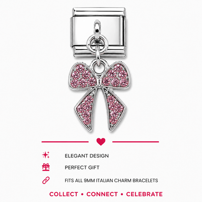 Pink Bow Crystal Dangle Italian Charm | 9mm | Fits All Italian Bracelets