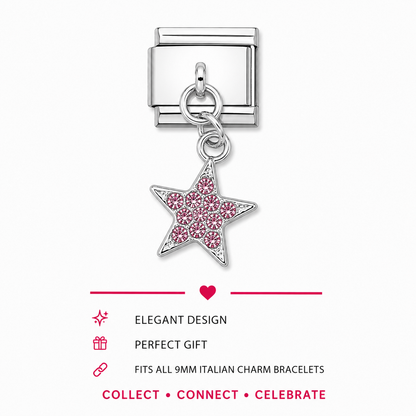 Pink Star Crystal Dangle Italian Charm | 9mm | Fits All Italian Bracelets