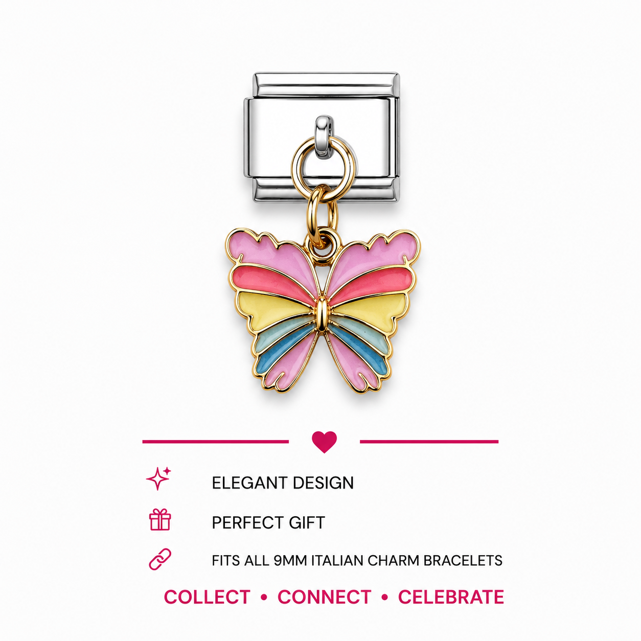 Butterfly Dangle Italian Charm | 9mm | Fits All Italian Bracelets