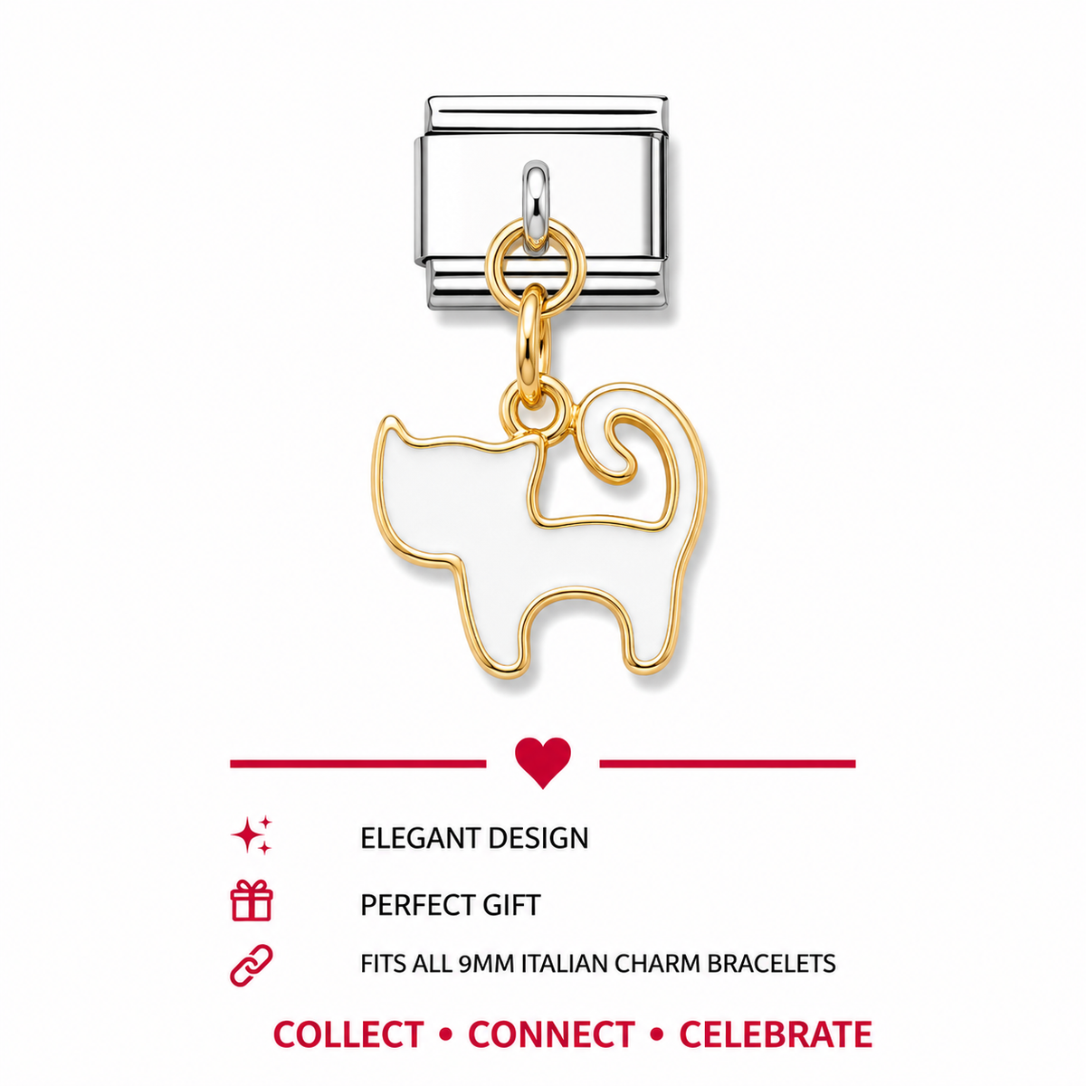 White Cat Dangle Italian Charm | 9mm | Fits All Italian Bracelets