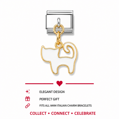 White Cat Dangle Italian Charm | 9mm | Fits All Italian Bracelets