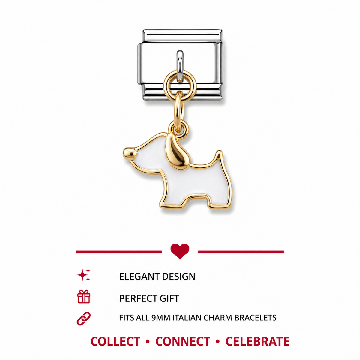 White Dog Dangle Italian Charm | 9mm | Fits All Italian Bracelets