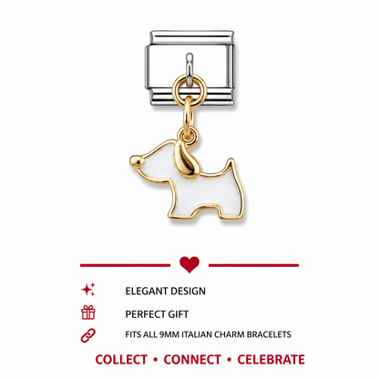 White Dog Dangle Italian Charm | 9mm | Fits All Italian Bracelets