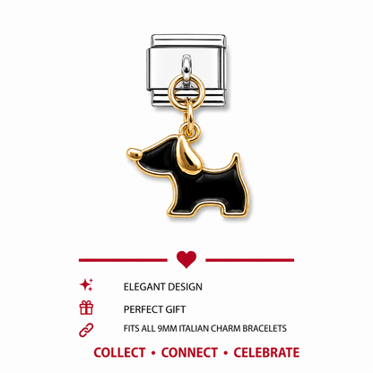 Black Dog Dangle Italian Charm | 9mm | Fits All Italian Bracelets