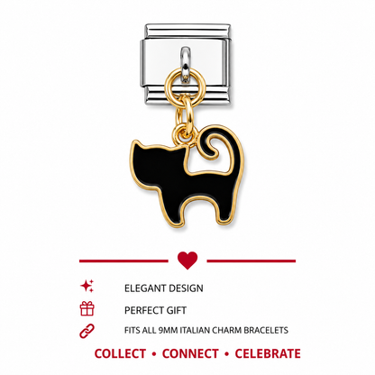 Black Cat Dangle Italian Charm | 9mm | Fits All Italian Bracelets