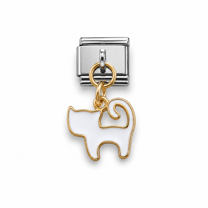 White Cat Dangle Italian Charm | 9mm | Fits All Italian Bracelets