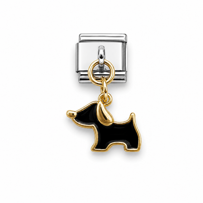 Black Dog Dangle Italian Charm | 9mm | Fits All Italian Bracelets