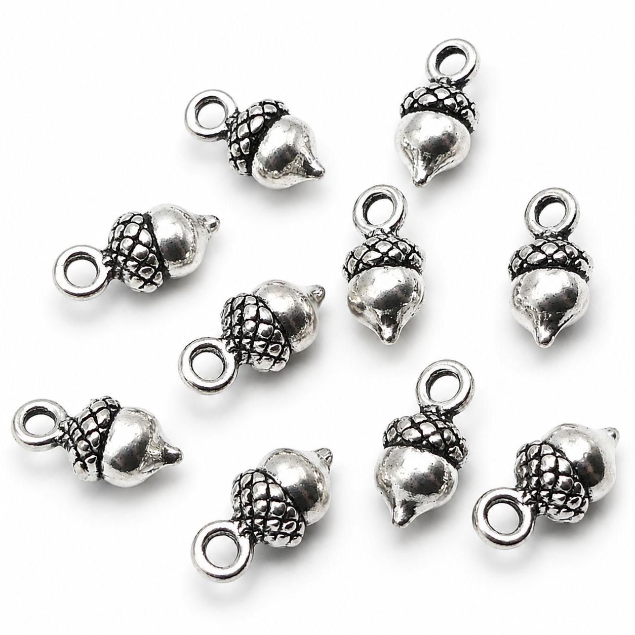 Tibetan silver 3D acorn charms, small metal acorn pendants with side loop rings