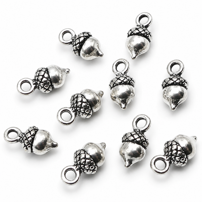 Tibetan silver 3D acorn charms, small metal acorn pendants with side loop rings