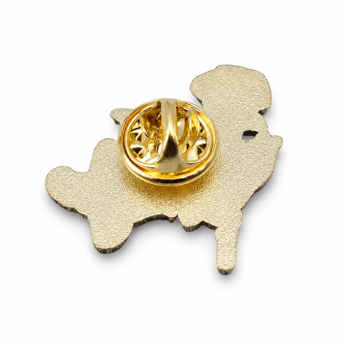 Gold-tone enamel pin badge back with round butterfly clasp