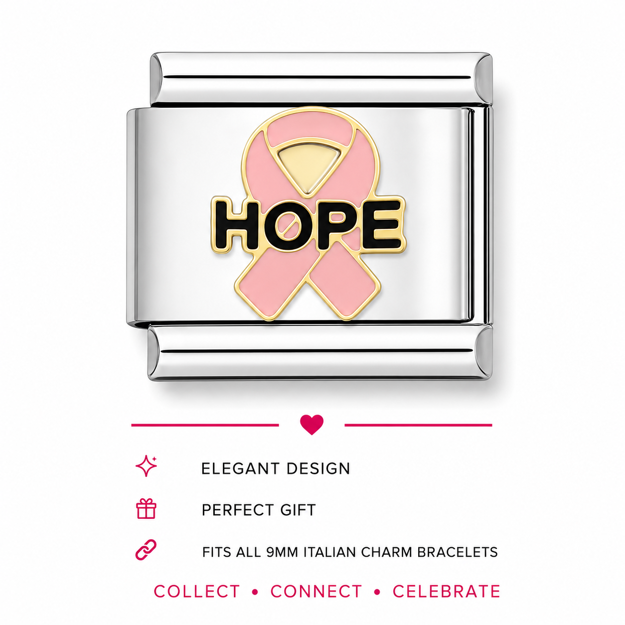Hope Ribbon Italian Charm | 9mm | Fits All Modular Bracelets