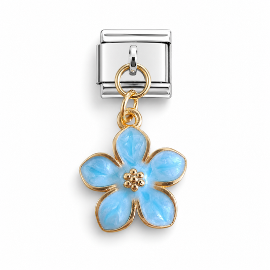 Turquoise flower daisy dangle charm with gold loop and snap-link clasp