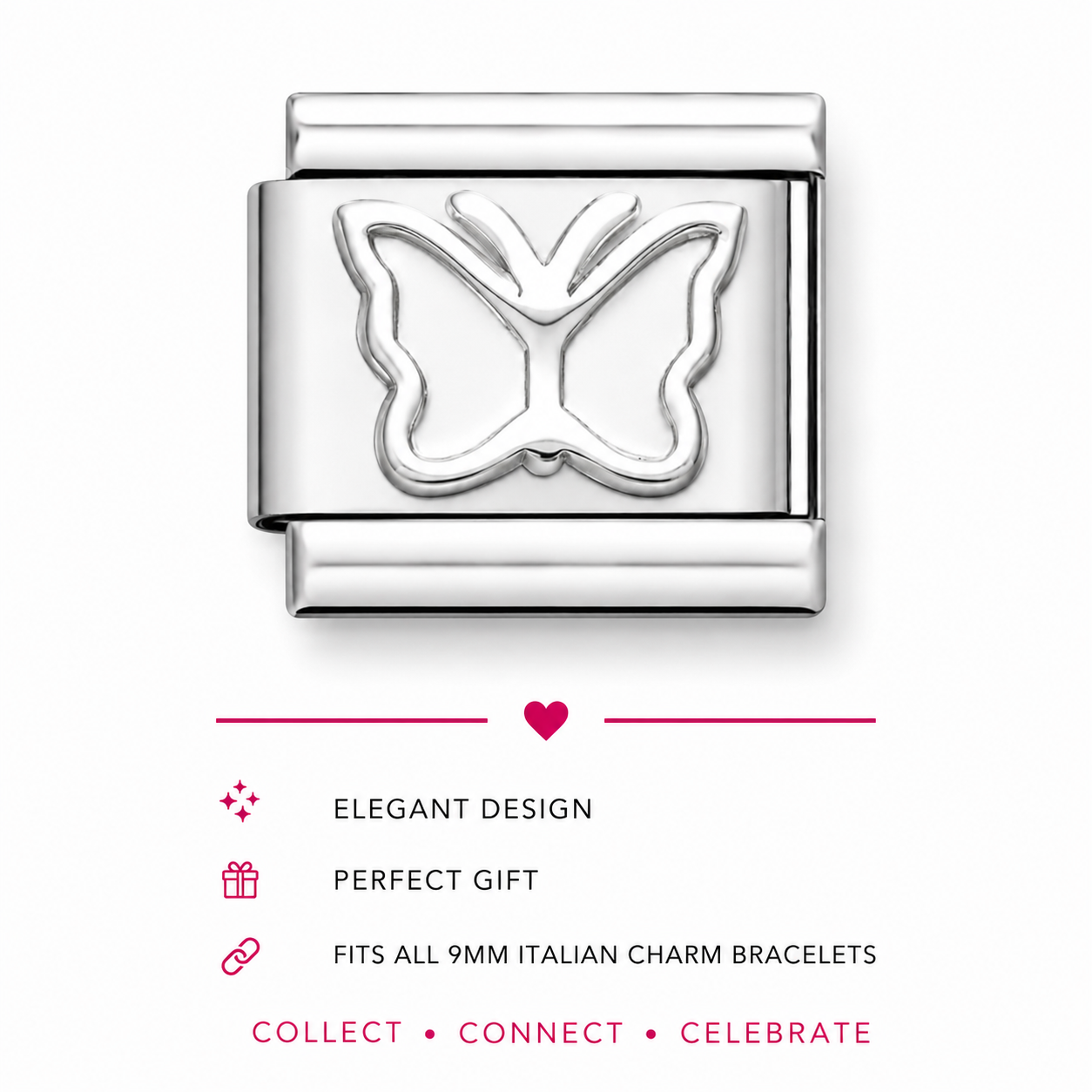 Butterfly Italian Charms | White And Silver | 9mm | Fits All Italian Bracelets