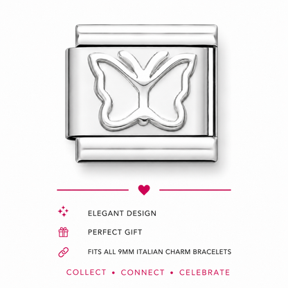 Butterfly Italian Charms | White And Silver | 9mm | Fits All Italian Bracelets