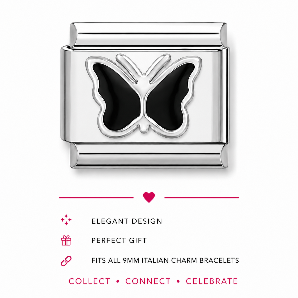 Butterfly Italian Charms | Black | 9mm | Fits All Italian Bracelets