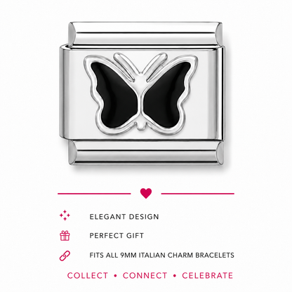 Butterfly Italian Charms | Black | 9mm | Fits All Italian Bracelets