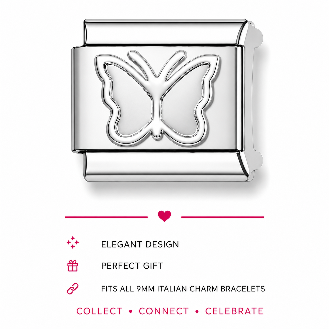 Butterfly Italian Charms | Silver | 9mm | Fits All Italian Bracelets