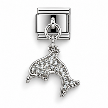 Dolphin Cubic Zirconia Dangle Italian Charm | 9mm | Fits All Italian Bracelets