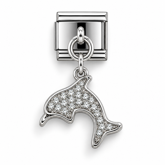 Dolphin cubic zirconia dangle charm with silver-tone clasp