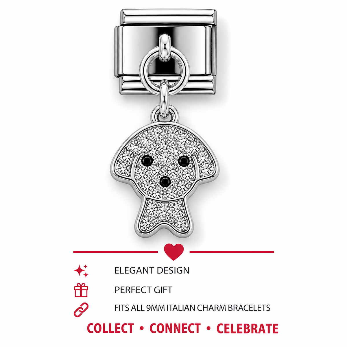 Dog Cubic Zirconia Dangle Italian Charm | 9mm | Fits All Italian Bracelets