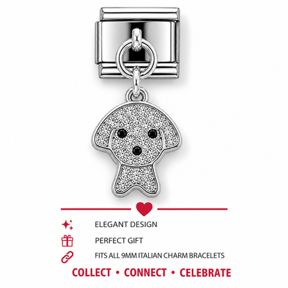 Dog Cubic Zirconia Dangle Italian Charm | 9mm | Fits All Italian Bracelets