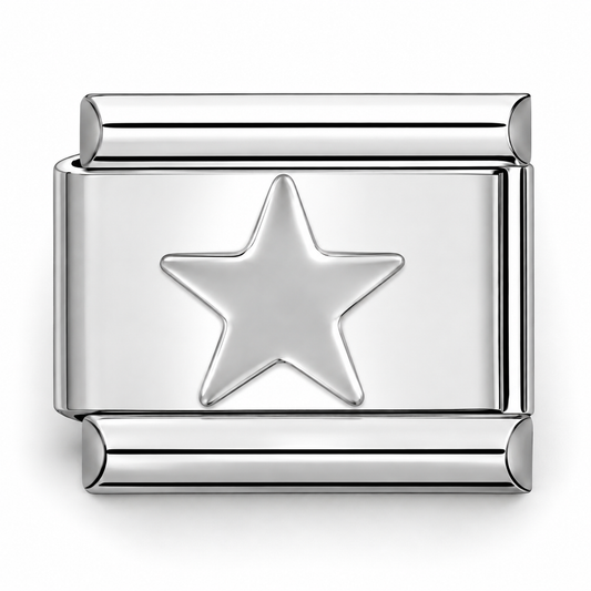 Silver star Italian charm bead with raised five-point star center